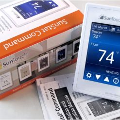 Alternative view of SunTouch Command Touchscreen Programmable Thermostat [universal] Model 500850 (low-profile, user-friendly floor heat control, 120/240V, bright white + paintable beauty ring) includes floor sensor