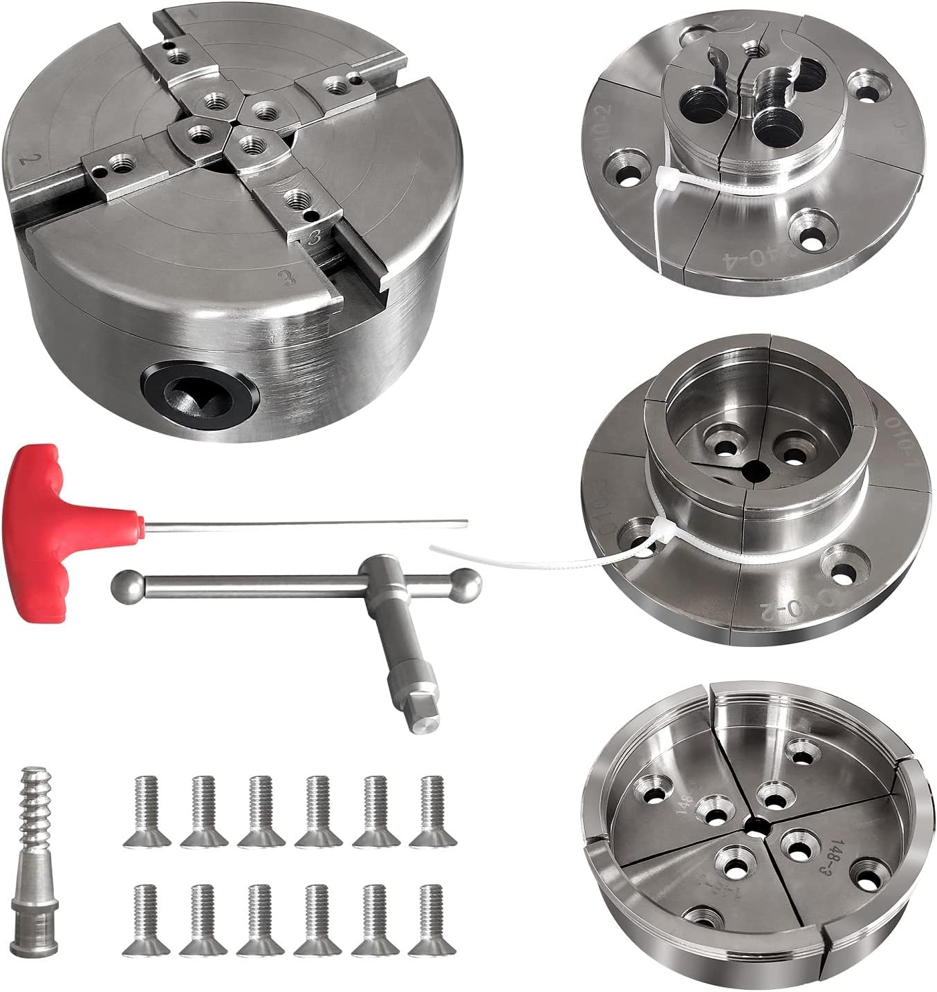 4 Inch Wood Lathe Chuck Set 1 x 8 tpi, Self Centering 4 Jaw Wood Turning Chuck