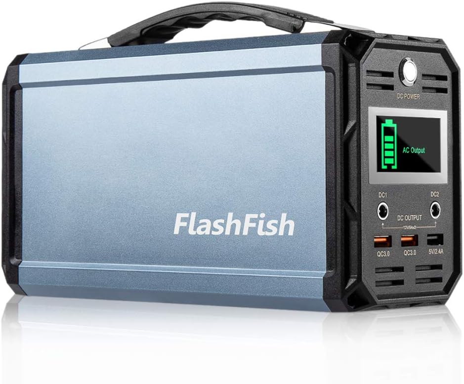 300W Solar Generator, FlashFish 60000mAh Portable Power Station Camping Potable Generator, CPAP Battery Recharged by Solar Panel/Wall Outlet/Car, 110V AC Out/ DC 12V /QC USB Ports for CPAP Camp Travel