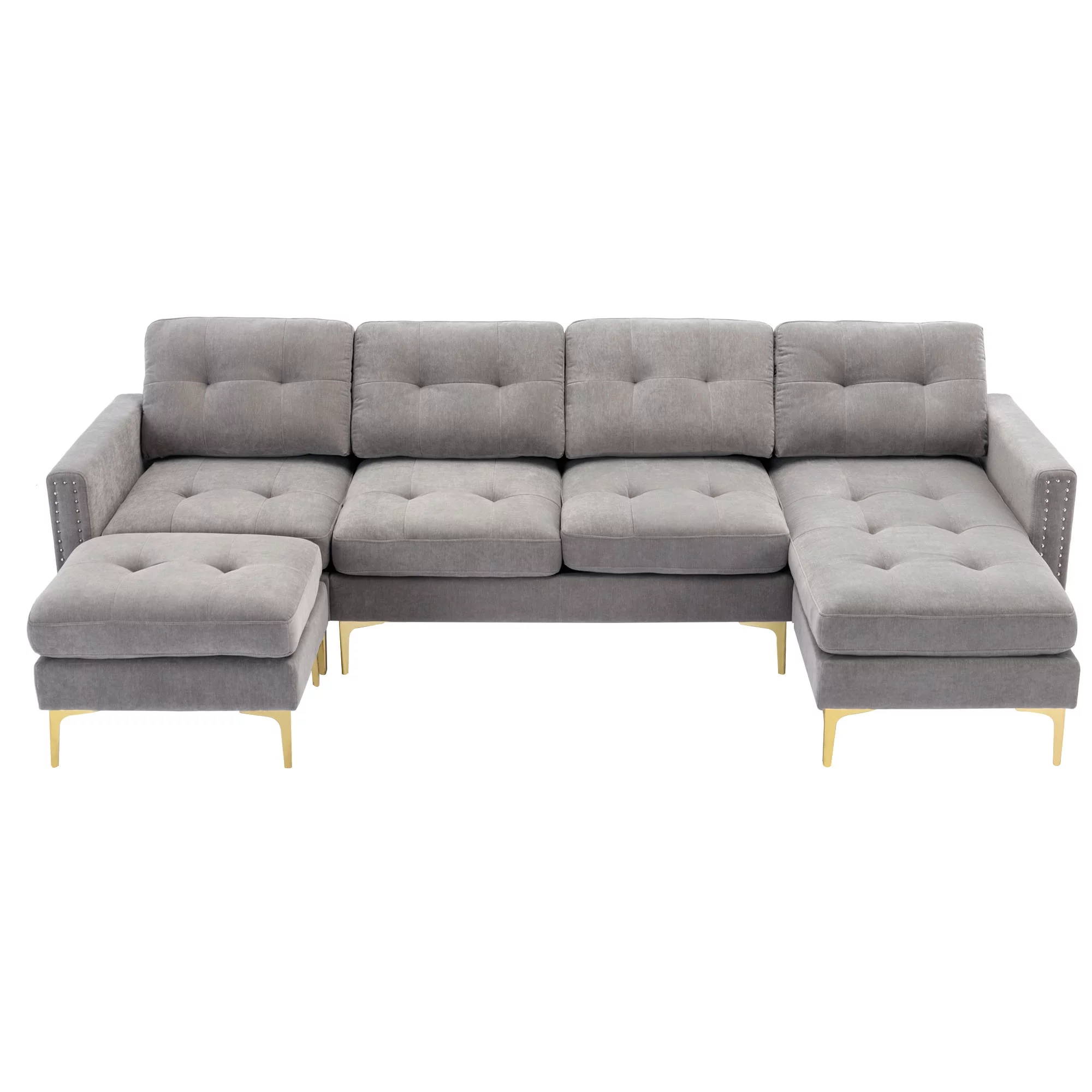 Soges U-Shaped Sectional Sofa with Ottoman, Convertible Couch for Living Room, 5 Seater Sofa, Gray, 110×54 - Image 10