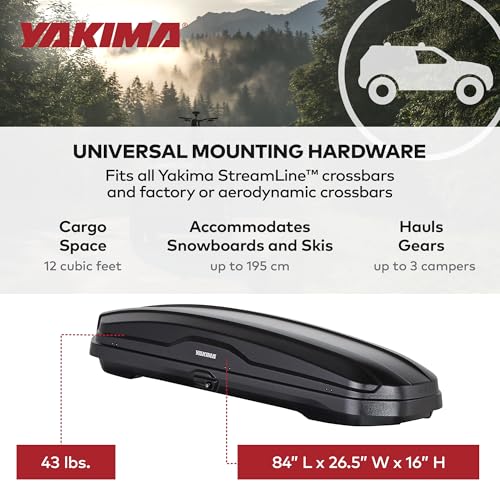 Yakima Roof Cargo Carrier, Vehicle Rooftop Hard Shell Travel Storage Box with SKS Lock, SkyBox NX XL, 18 Cubic Feet, Black - Image 7