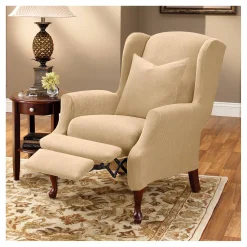 Alternative view of Sure Fit Stretch Pique Wing Chair Recliner Slipcover, Cream