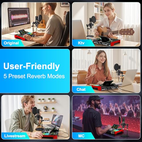 Podcast Microphone Bundle with Live Sound Card Audio Mixer, Podcast Equipment Bundle with 3.5mm Condenser Microphone for Pc/Phone Live Streaming Singing Gaming, Sound Board with Voice Changer, Denoise - Image 21