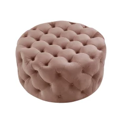Alternative view of HomeRoots 490621 17 x 33 x 33 in. Blush Velvet & Black Rolling Tufted Round Cocktail Ottoman