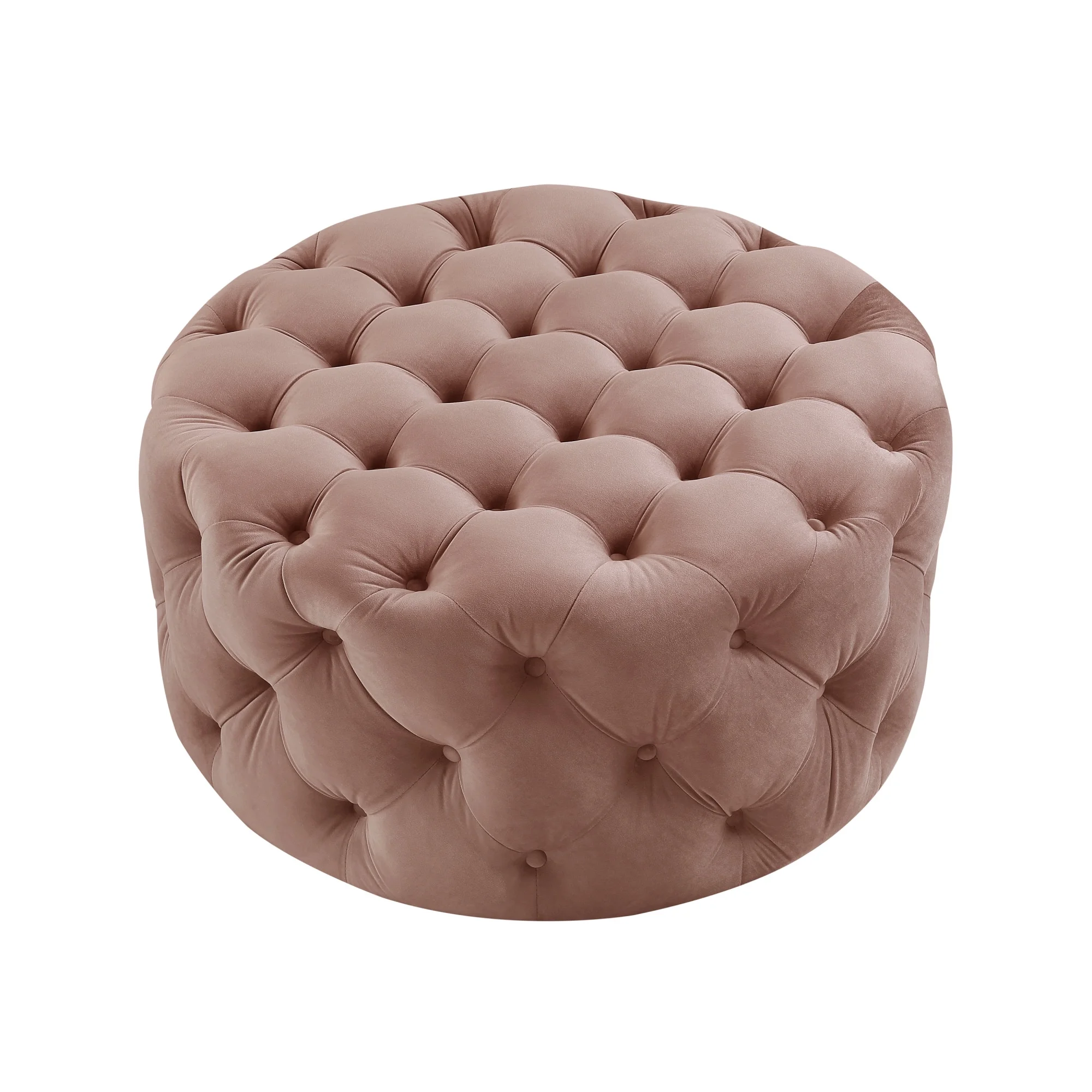 HomeRoots 490621 17 x 33 x 33 in. Blush Velvet & Black Rolling Tufted Round Cocktail Ottoman - Image 2