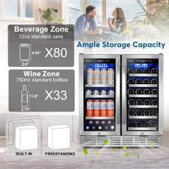 Alternative view of Tittla 30 Inch Wine Fridge, Dual Zone Wine and Beverage Refrigerator with 33 Bottle and 80 Can Wine Cooler Under Counter Freestanding