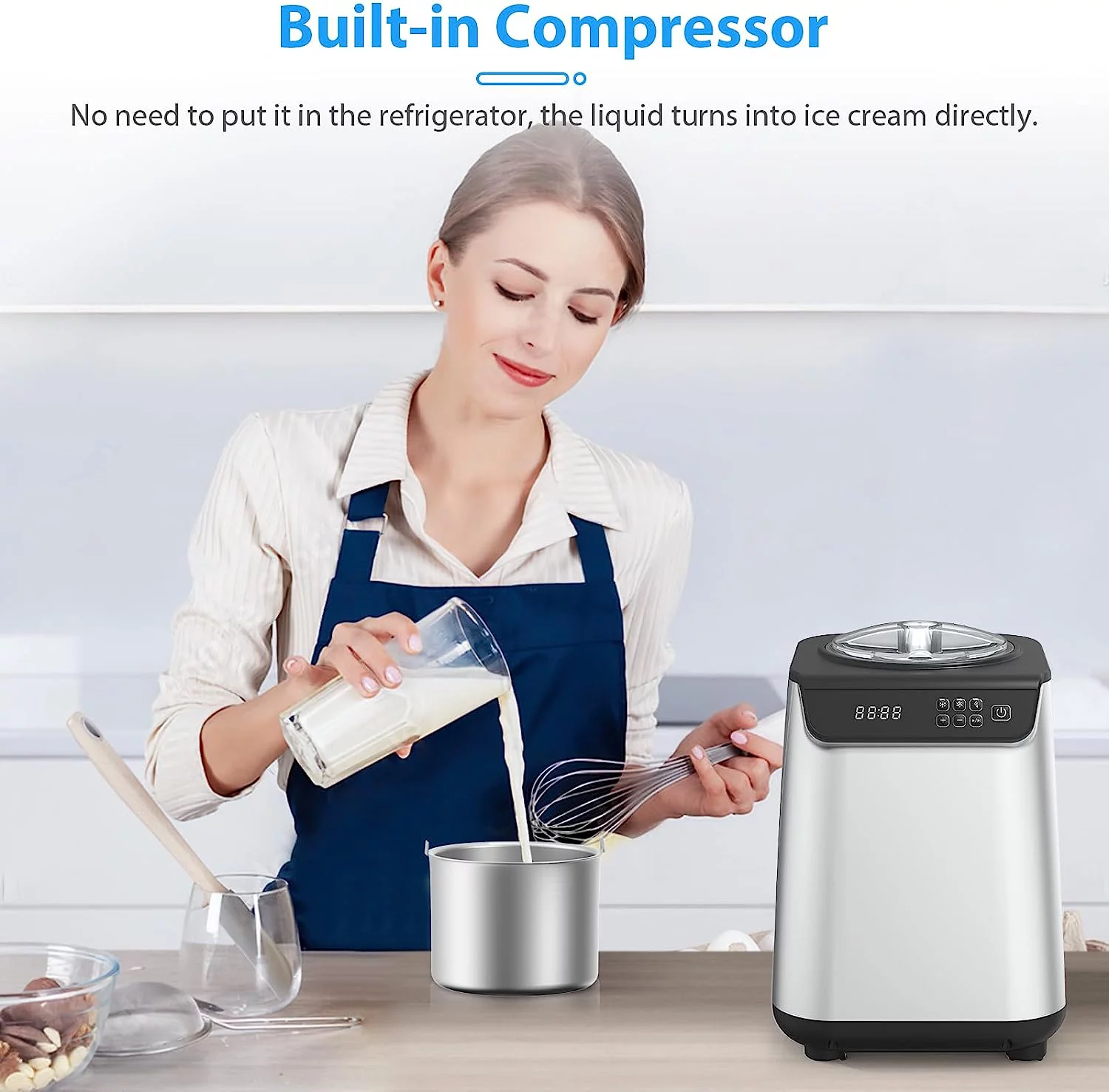 KISSAIR Upright Ice Cream Maker, Homemade Ice Cream Maker for Kids, Stainless Steel Machine with LED Display, 3 Modes for Gelato, Frozen Yogurt, Sorbet, 1.5L - Image 4
