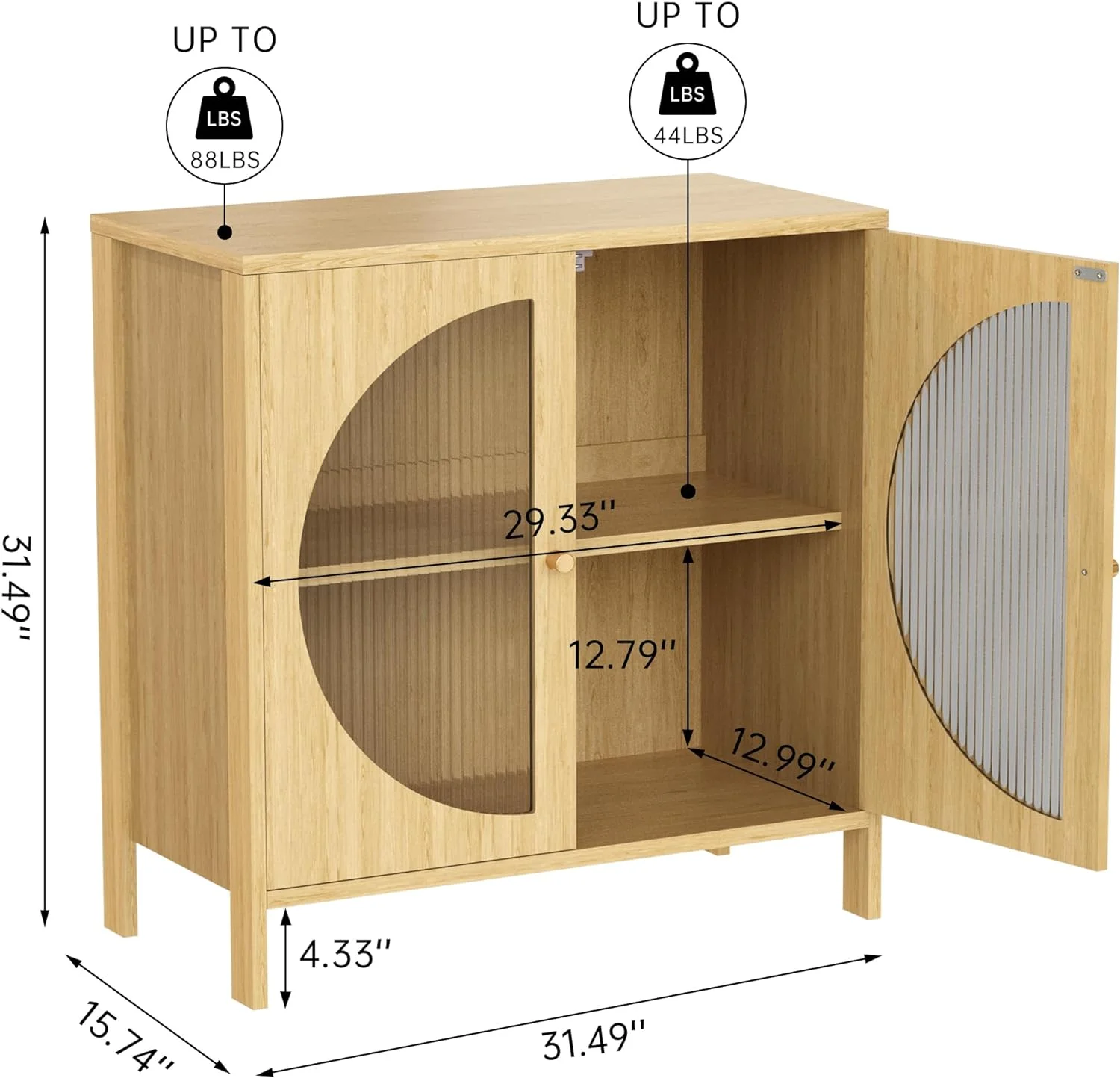 QCAI Sideboard Cabinet,Buffet Cabinet with Storage, Accent Storage Cabinet with Glass Doors, Cupboard Console Table for Living Room, Hallway, Dining Room, Entryway, 31.5X 15.7X 31.5 Inches - Image 2