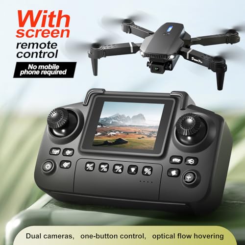 E88 Drone with Screen Controller with SD card, Foldable Mini Drone for Beginners, 2 Batteries, 360?? Flips Waypoint Fly, Active Obstacle Avoidance, One Key Take Off/Landing. (2 batteries – Black) - Image 2