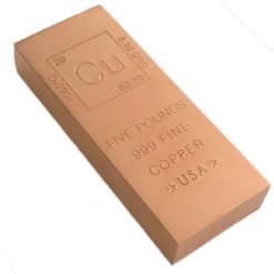 Unique Metals 5 Pound Copper Bar Bullion with Element Design – .999 Pure