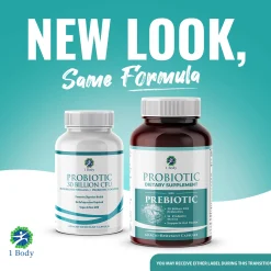 Alternative view of (2 bottles) 1 Body Probiotic 30 Billion CFU Supplement with Prebiotics with 120 Acid Resistant Vegan Capsules to Promote Gut Health & Support Immune System for Men and Women