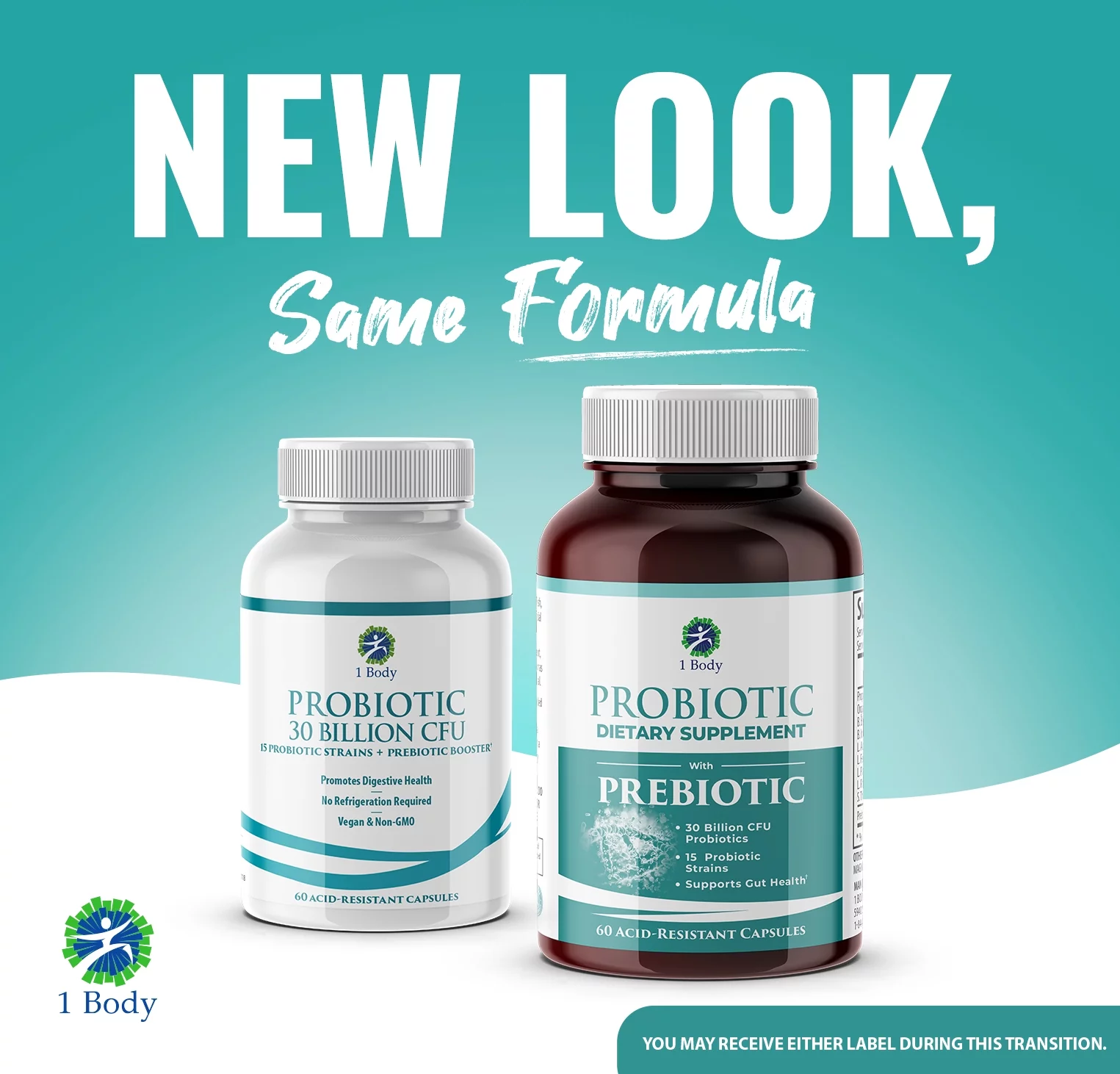 (2 bottles) 1 Body Probiotic 30 Billion CFU Supplement with Prebiotics with 120 Acid Resistant Vegan Capsules to Promote Gut Health & Support Immune System for Men and Women - Image 2