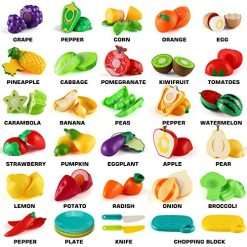 Alternative view of 70 PCS Cutting Play Food Toy for Kids Kitchen, Pretend Fruit &Vegetables Accessories with Shopping Storage Basket, Plastic Mini Dishes and Knife, Educational Toy for Toddler Children Birthday Gift
