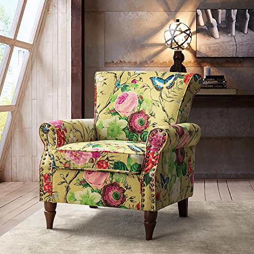 HULALA HOME Modern Wingback Accent Chair with Wood Legs & Removable Cushion, Comfy Upholstered Armchair with Nailhead Trim, Floral Pattern Single Sofa Chair for Living Room Bedroom, Blue - Image 30