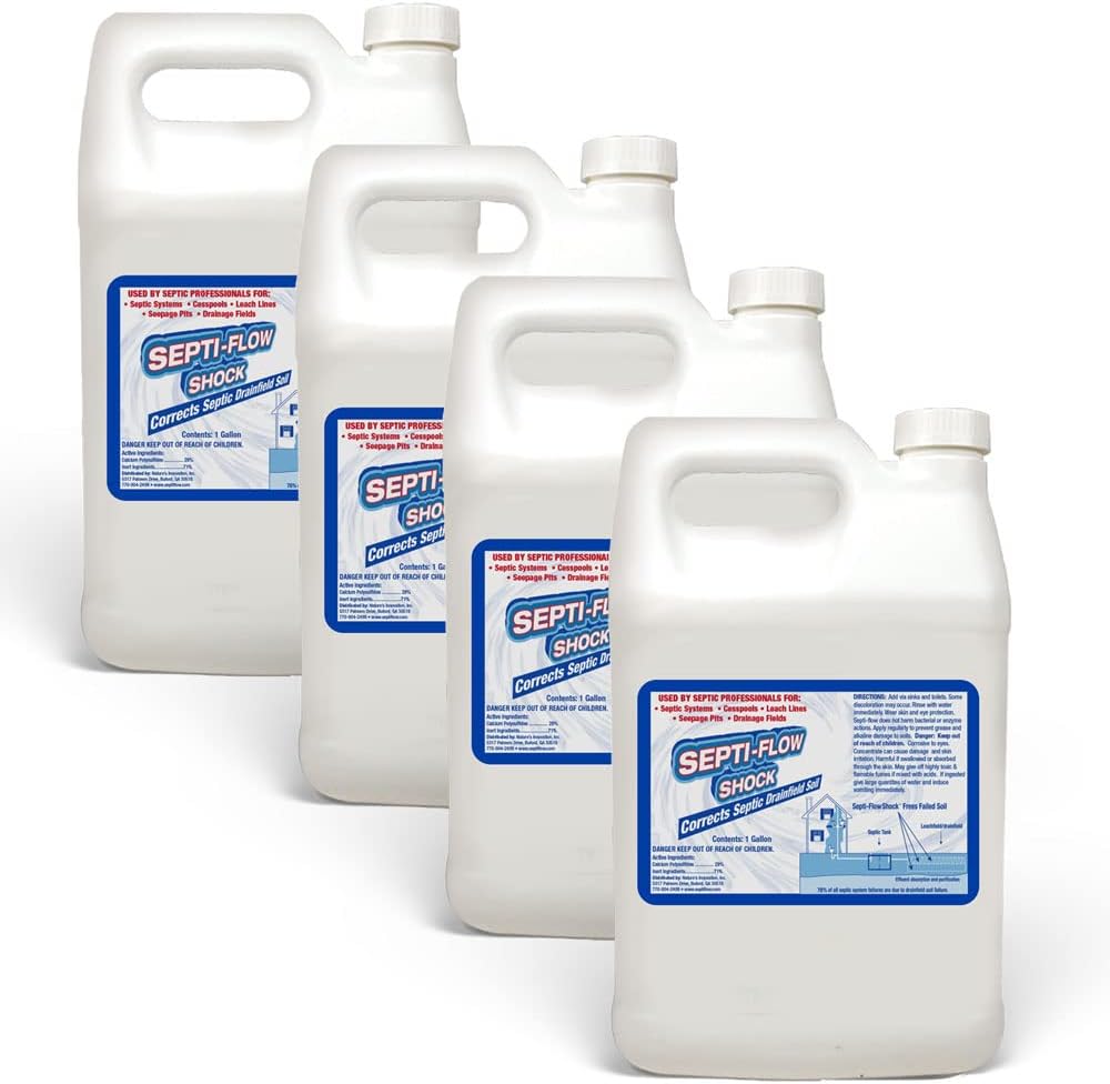 Septi-Flow | Septic System Shock Repair- Clears Drainfields, Dissolves Deadpan and Hardened Soil, Full Tank Treatment (4) Gallon Set - Image 7