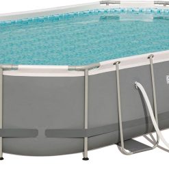 Bestway 56655E Power Steel 16ft x 10ft x 42in Outdoor Oval Frame Above Ground Swimming Pool Set with 1000 GPH Cartridge Filter Pump, Ladder, and Cover