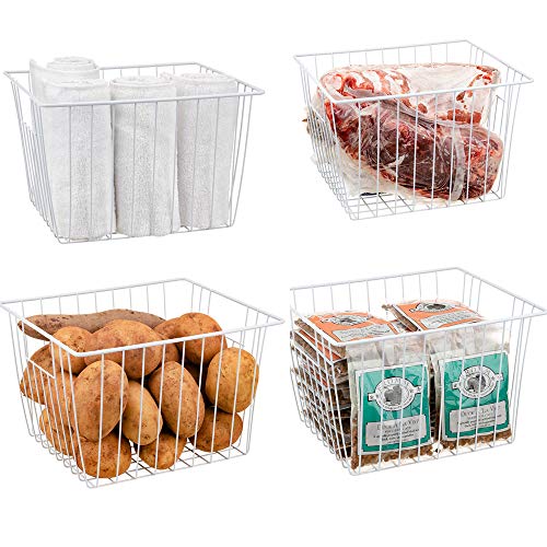 Freezer Wire Baskets, Kitchen Storage Organizer Bins for Chest and Upright Freezer, Refrigerator Dividers Containers with Handles – Pearl White (3) - Image 28