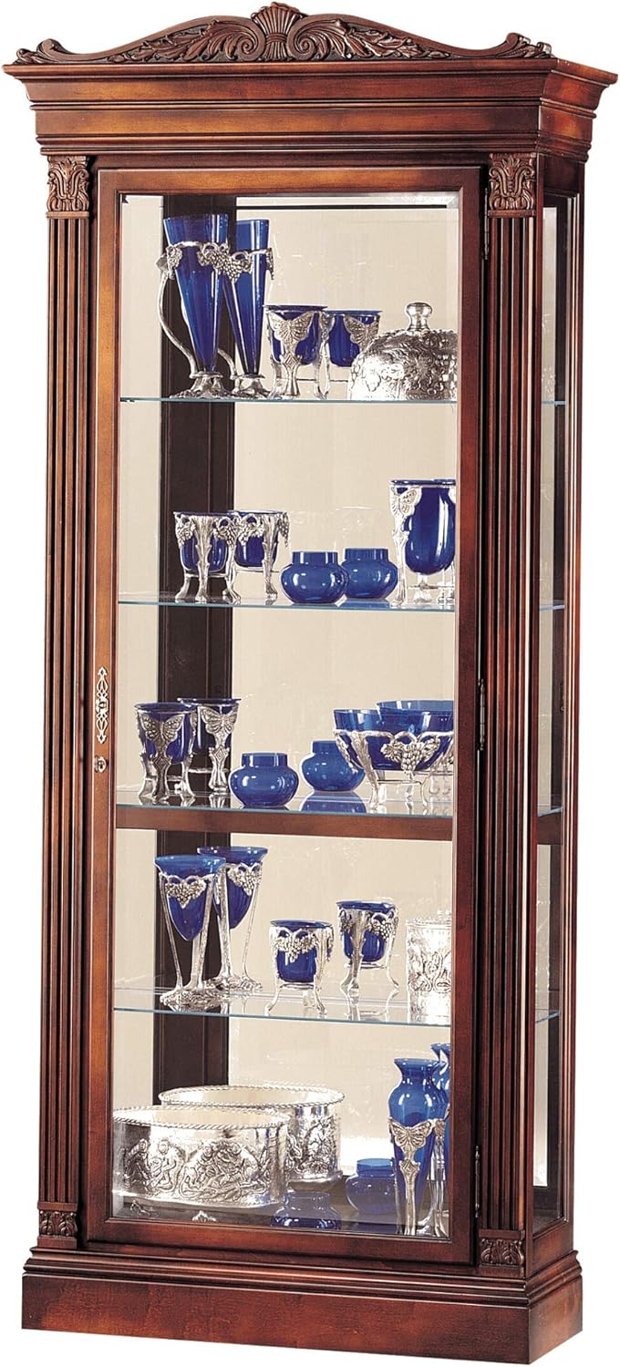 Howard Miller Embassy Curio Cabinet 680-243 ?C Embassy Cherry Finish Home Decor, Four Glass Shelves, Five Level Display Case, Locking Front Door & Halogen Light - Image 2