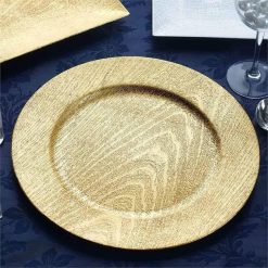 Balsacircle 24 Pcs 13 in Gold Wooden Textured Round Charger Plates – Dinner Party Wedding Supplies for All Holidays