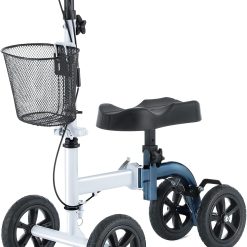 RINKMO Knee Scooter,All-Terrain Foldable Knee Scooter Walker Economical Knee Scooters for Foot Injuries Best Crutches Alternative (White+Blue)