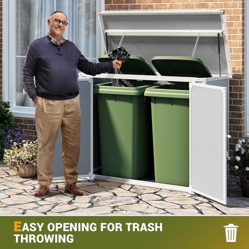 41 Cu.Ft Horizontal Outdoor Storage Box Plastic Shed, Trash Can Sheds Weatherproof Resin Shed with Floor Thickened & Gas Spring & Lockable Doors for Tools, Lawn Mower Storage - Image 3