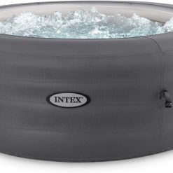 Intex 28481E Simple Spa 77in x 26in 4-Person Outdoor Portable Inflatable Round Heated Hot Tub Spa with 100 Bubble Jets, Filter Pump, and Cover, Gray