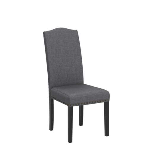 Yaheetech Upholstered Parsons Dining Chairs Set of 6, Fabric Dining Room Chairs Side Chair with Nailhead Trim and Wood Legs for Living Room, Padded Chairs, Khaki(3 Package) - Image 4