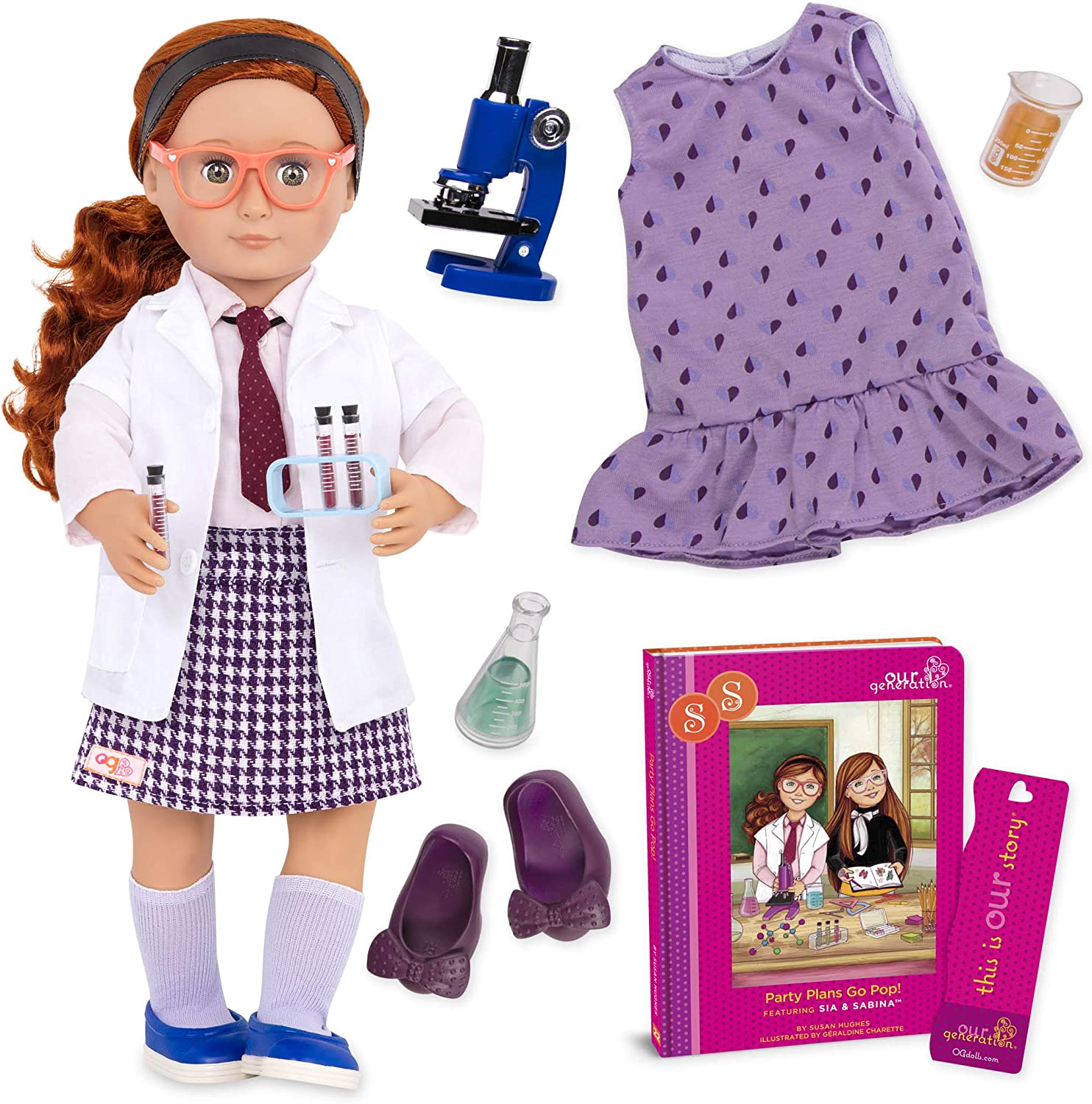 Our Generation Doll by Battat- Sia 18 Deluxe Posable Twin Science Fashion Doll with Book & Accessories- for Age 3 Years & Up