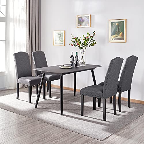 Yaheetech Upholstered Parsons Dining Chairs Set of 6, Fabric Dining Room Chairs Side Chair with Nailhead Trim and Wood Legs for Living Room, Padded Chairs, Khaki(3 Package) - Image 2