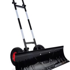 Best Choice Products 36in Galvanized Blade Heavy-Duty 2-Wheel Snow Pusher Hand Plow for Snow Removal w/Wheels, Adjustable Handle, Blade Angle – Black
