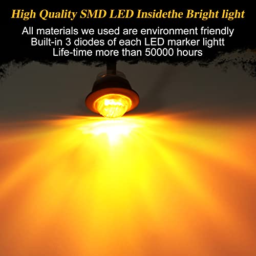 ALFU 20pcs Amber 3/4 12V Round LED Side Marker Clearance Lights Tail Light Front Rear Signal Marker Indicators Waterproof for Sealed Flush Mount Bulbs Boat Lorry Truck Pickup Bus Signal Lamp Camper - Image 3