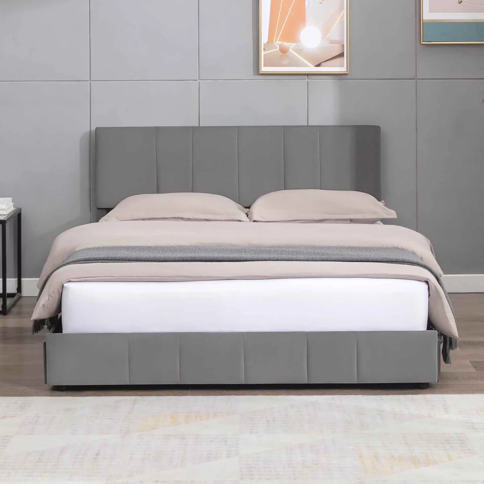 CECER King Size Bed Frame with 4 Storage Drawers, Platform Bed Frame Velvet Upholstered Adjustable Headboard, Solid Metal & Wood Frame Easy Assembly Dark Grey - Image 3