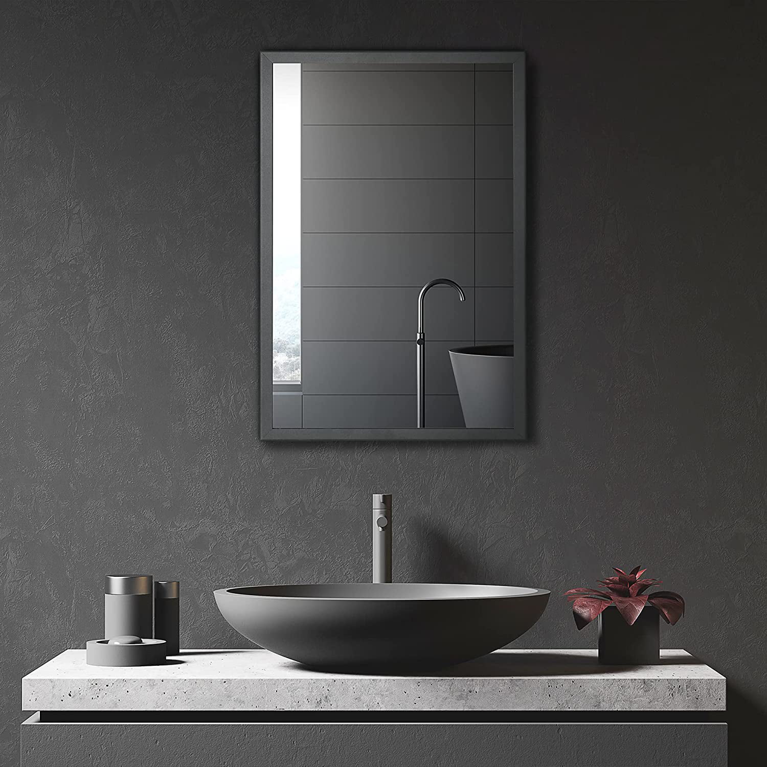 Wall-Mounted Medicine Cabinet with Mirror, Stainless Steel Bathroom Mirror Cabinet Wall Mounted with Storage Shelves for Living Room and Laundry Room, Black - Image 2