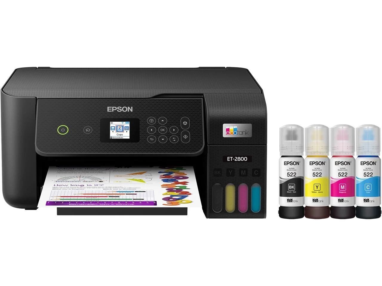 Epson EcoTank ET-2800 Wireless Color All-in-One Cartridge-Free Supertank Printer with Scan and Copy ? The Ideal Basic Home Printer – Black