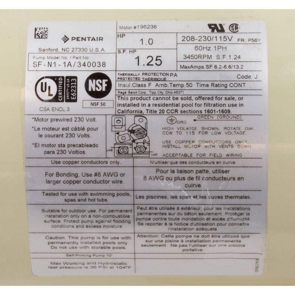 Pentair 340038 Stainless Steel SuperFlo Single Speed 115/230V 1HP Pool Pump - Image 3