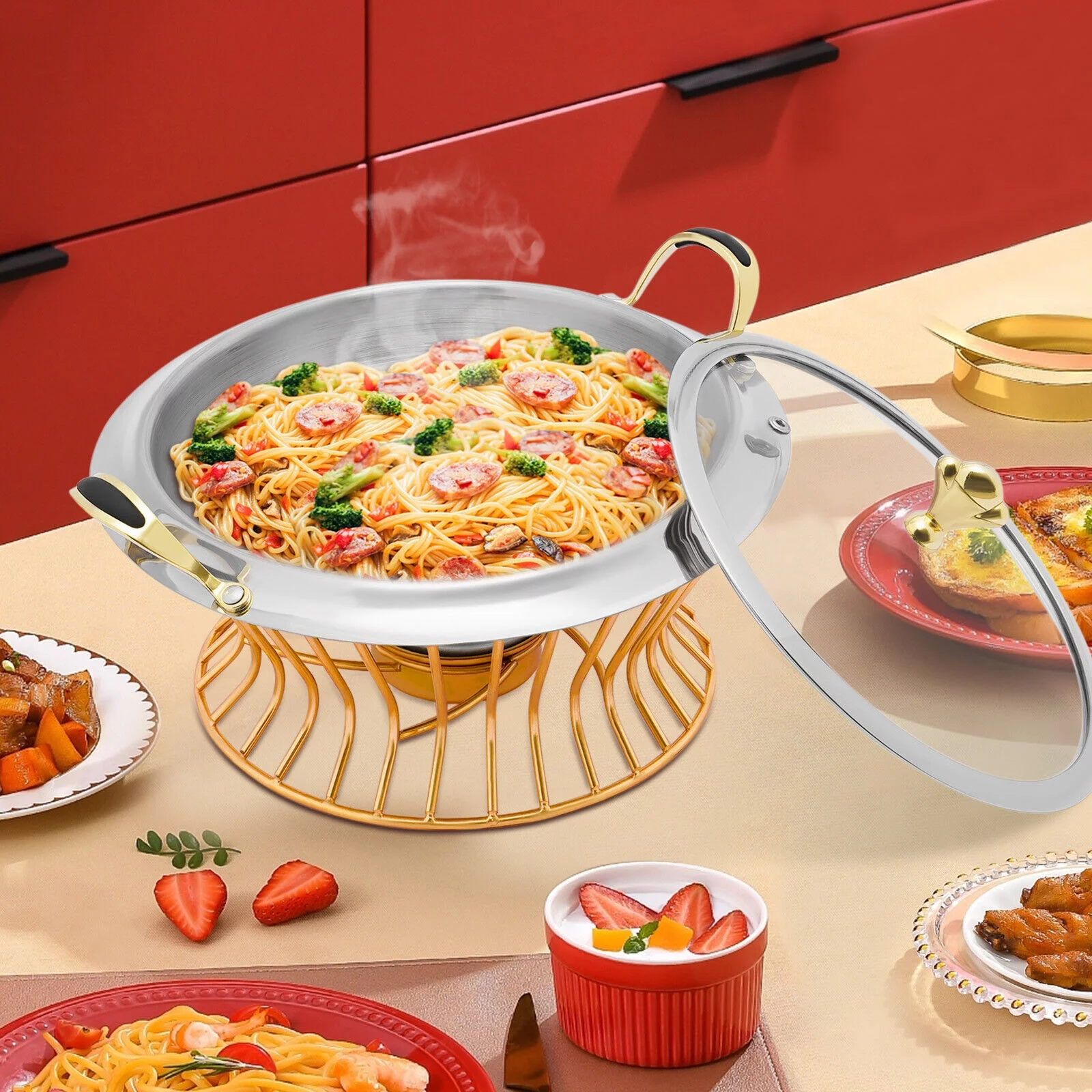 2L Non-stick Chafing Dish Food Warmer Surface Buffet Warmers Adjustable Fire Chafing Dish Food Warmer - Image 3