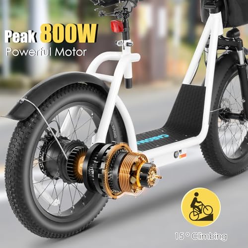 Caroma Peak 800w Electric Scooter Adults 20X3 Fat Tire, 20 MPH Top Speed & 30 Miles Range, Off-Road E Scooter w/Adjustable Seat & Detachable Basket, Foldable Ebike w/Shock Absorption for Commuting - Image 19