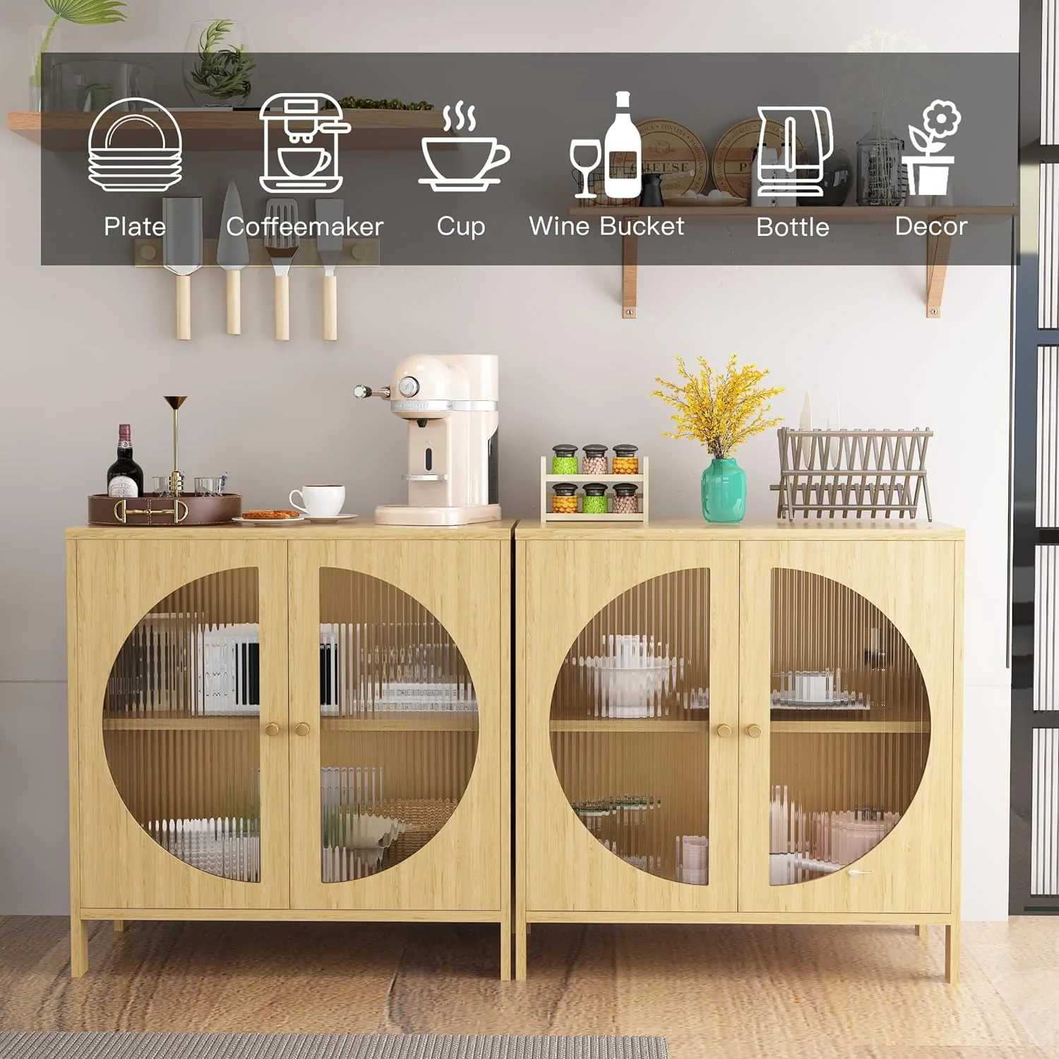 QCAI Sideboard Cabinet,Buffet Cabinet with Storage, Accent Storage Cabinet with Glass Doors, Cupboard Console Table for Living Room, Hallway, Dining Room, Entryway, 31.5X 15.7X 31.5 Inches - Image 5