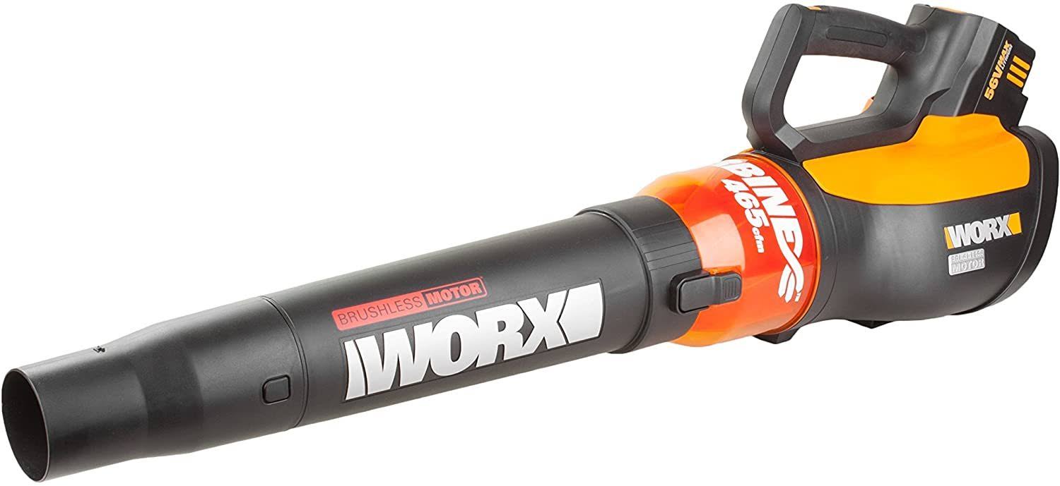 Worx Wg591 56V 465 CFM 2 Speed Turbine Handheld Cordless Leaf Blower w/ Battery