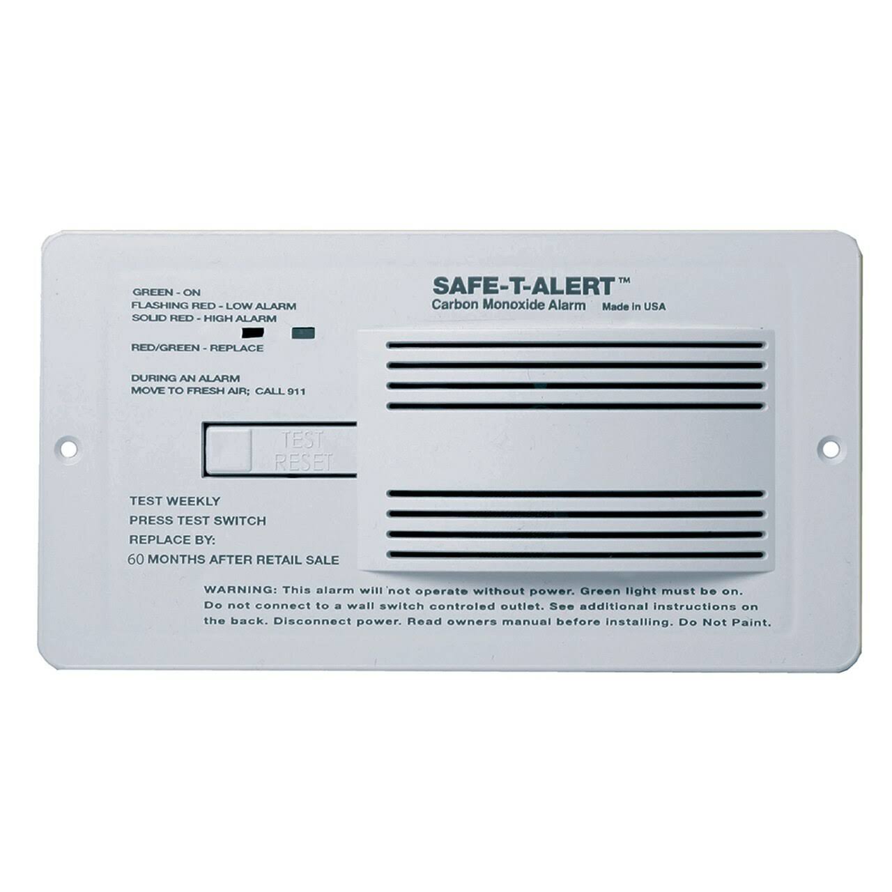 Safe-T-Alert 65-542-WT Carbon Monoxide Alarm Flush Mount