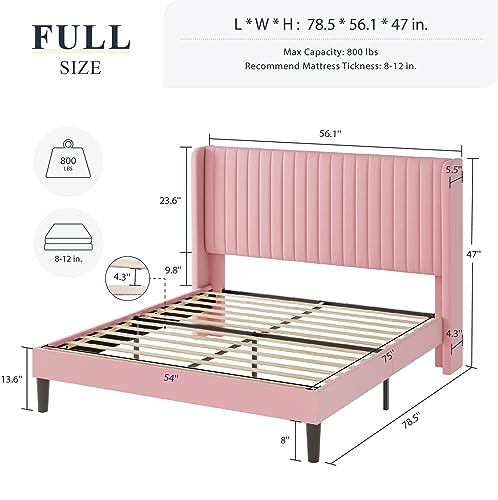 Allewie Queen Size Velvet Bed Frame/Vertical Channel Tufted Wingback Headboard/Upholstered Platform Bed/Strong Wooden Slats/No Box Spring Needed/Easy Assembly/Black - Image 91
