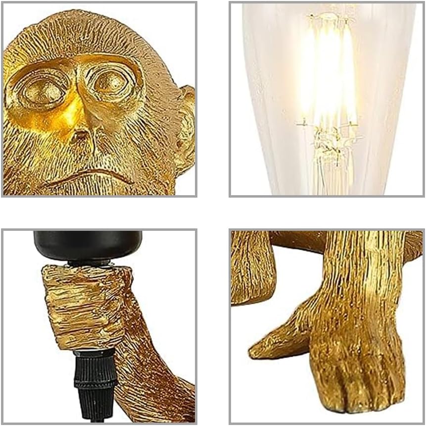 Resin Monkey Table Lamp,Industrial Table Lighting Fixture Vintage Resin Unique Sitting Monkey Table Lamp for Dining Living Room Bedroom Bar Cafe Decorative Hanging Lamp,Golden - Image 3