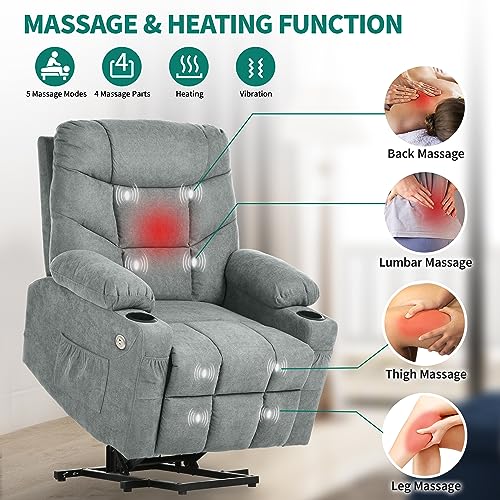 YITAHOME Power Lift Recliner Chair, Modern Fabric Recliner Chair with Massage and Heat, Spacious Seat, USB Ports, Cup Holders, Remote Control, Suitable for Living Room Dark Grey2 - Image 15
